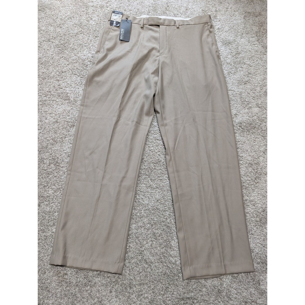 Kenneth Cole Reaction Pants Mens 36x30 Stone Smooth Sailing Dress Flat Front Tan